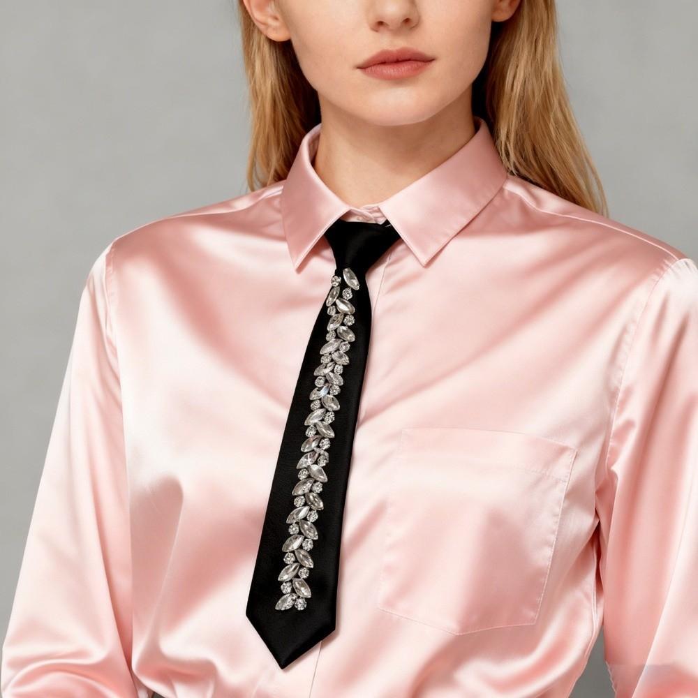 Choker Crystal Long Necktie Locomotive Style Pre-tied Tie Rhinestone Tie JK Uniform Decoration