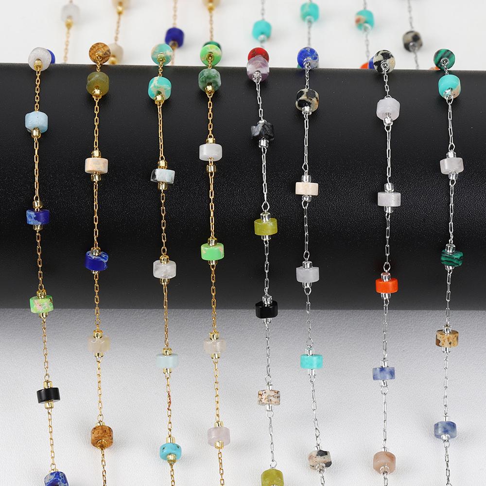 1Meter Crystal Stone Beads Chains Stainless Steel PVD Plated Beaded Chain for DIY Jewelry Making Components Bracelets Necklaces