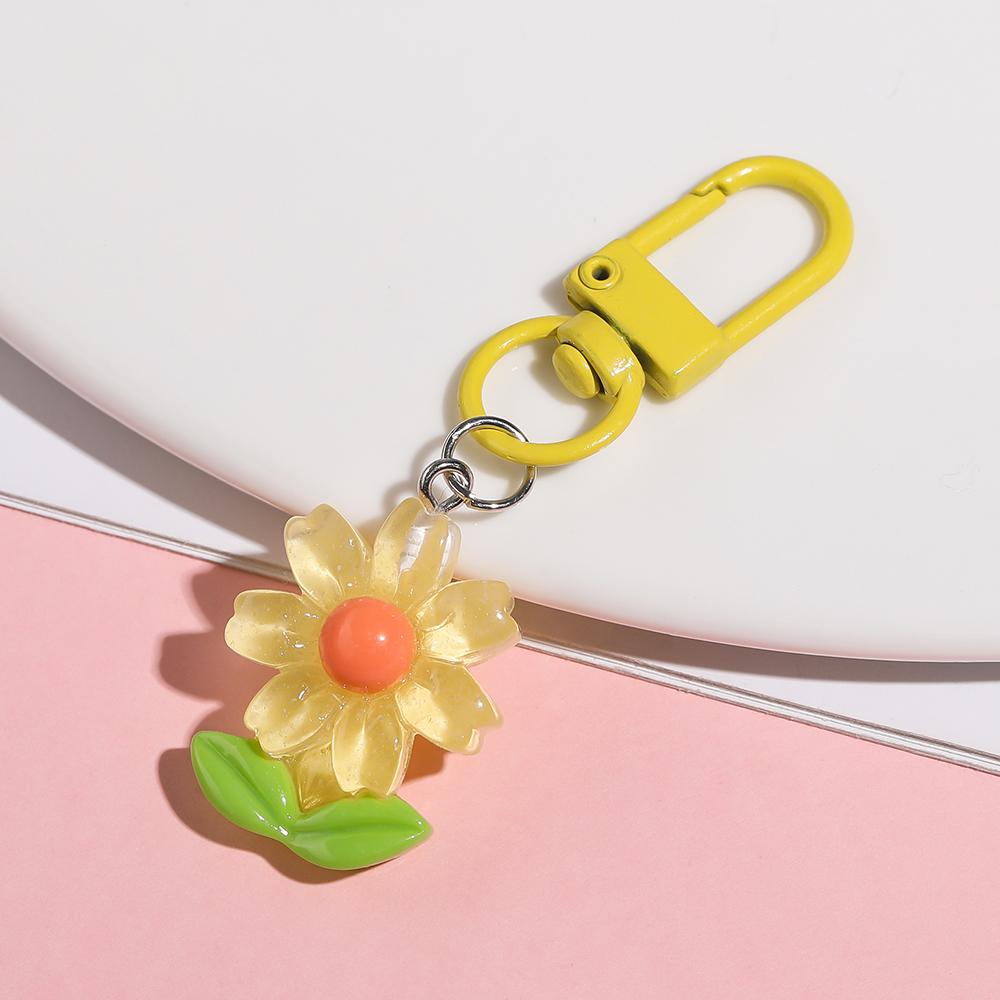 1 Stück Bunter Harz-Tulpen- und Sonnenblumen-Schlüsselanhänger-Anhänger Niedliches Mädchen-Herz Kopfhörer-Taschen-Dekorationen Schlüsselanhänger Schmuckzubehör