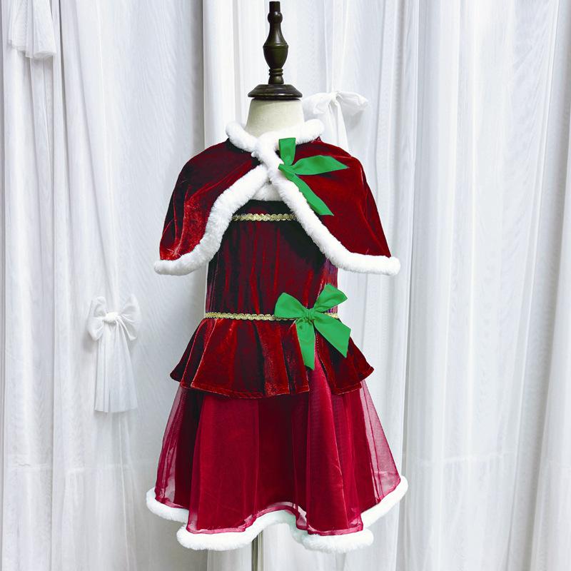 Christmas children's clothing cape shawl Christmas tree girls dress Santa show clothes