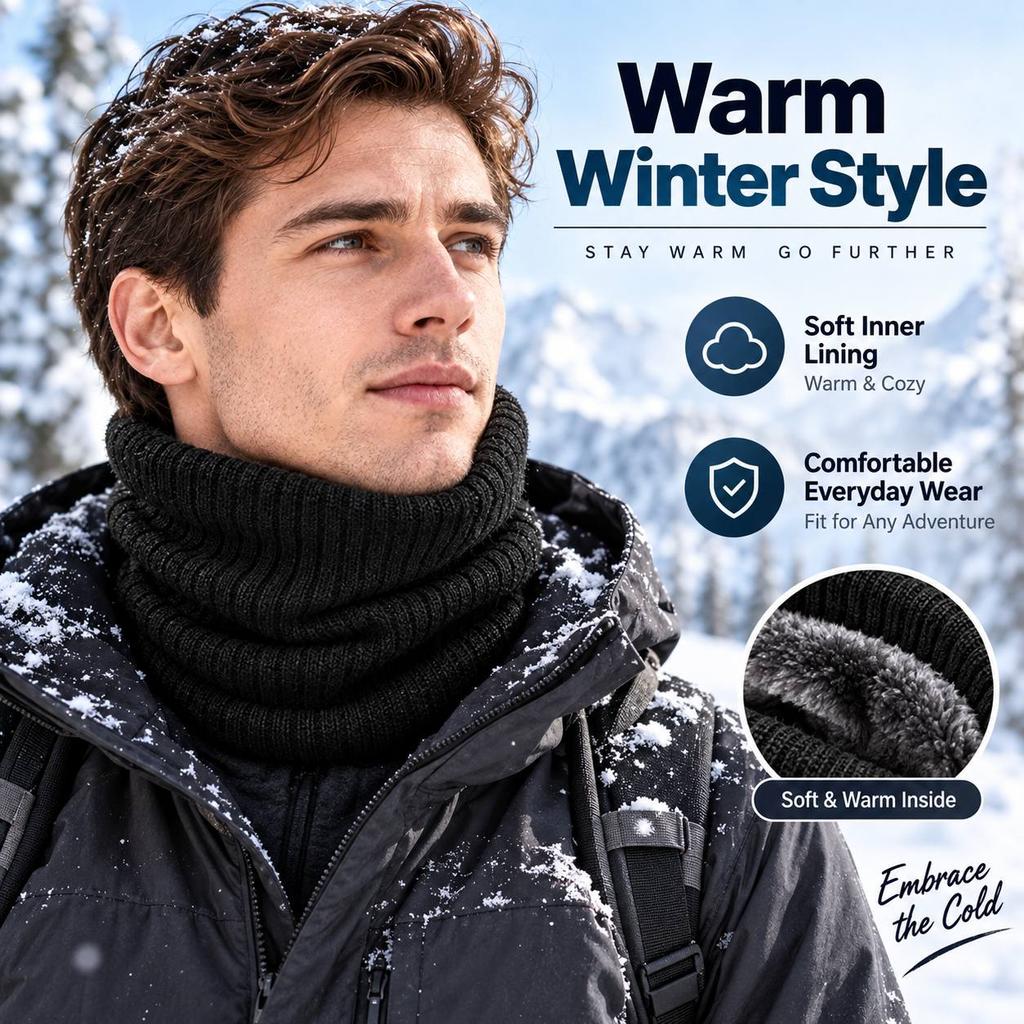 Men Winter Neck Warmer Thick Fleece Lined Thermal Neck Gaiter Soft Stretch Scarf for Skiing Cycling Hiking Cold Weather