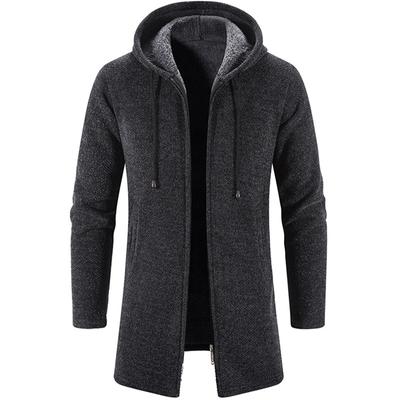 Autumn Winter Fleece Men's Knit Cardigan Hooded Sweater Coat Windbreaker