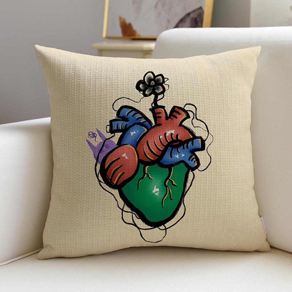 Cool mmoss tattooS Cushion Cover Breathable and skinfriendly linen pillowcase square removable and washable cushion