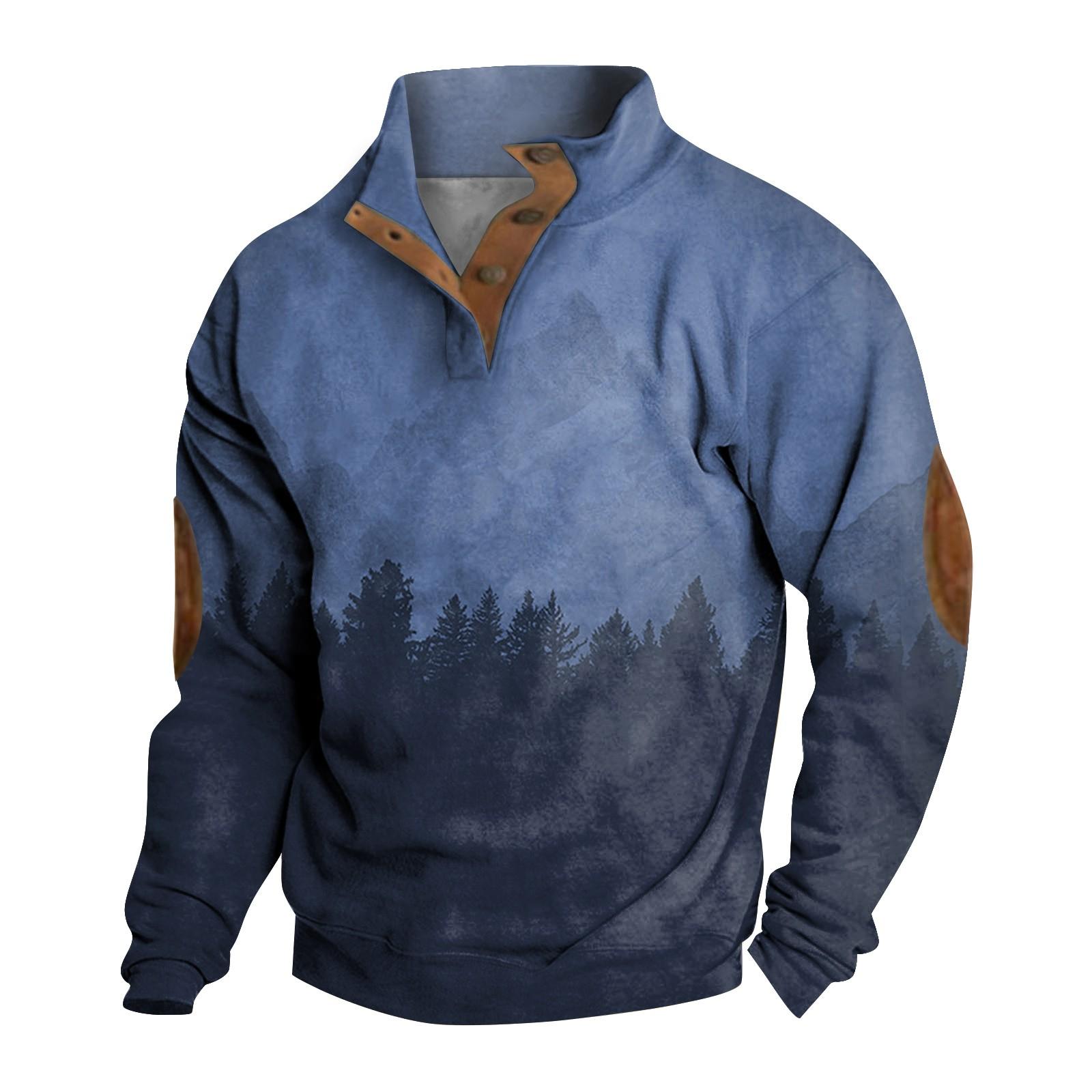 

Весенне-осенняя мужская толстовка с воротником-стойкой на открытом воздухе, повседневные свитера, топы M синий