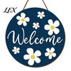 Hanging Sign with Hemp Rope Wooden Daisy Welcome for Front Door, Rustic Farmhouse Wall Decor Handmade House Rope, Wood Plaque Home Entrance