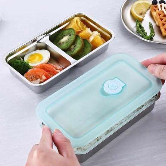 Stainless Steel Snack Containers Anti-Leak 2 Compartments Dipping Container Reusable Condiment Containers with Lids Metal Lunch Box