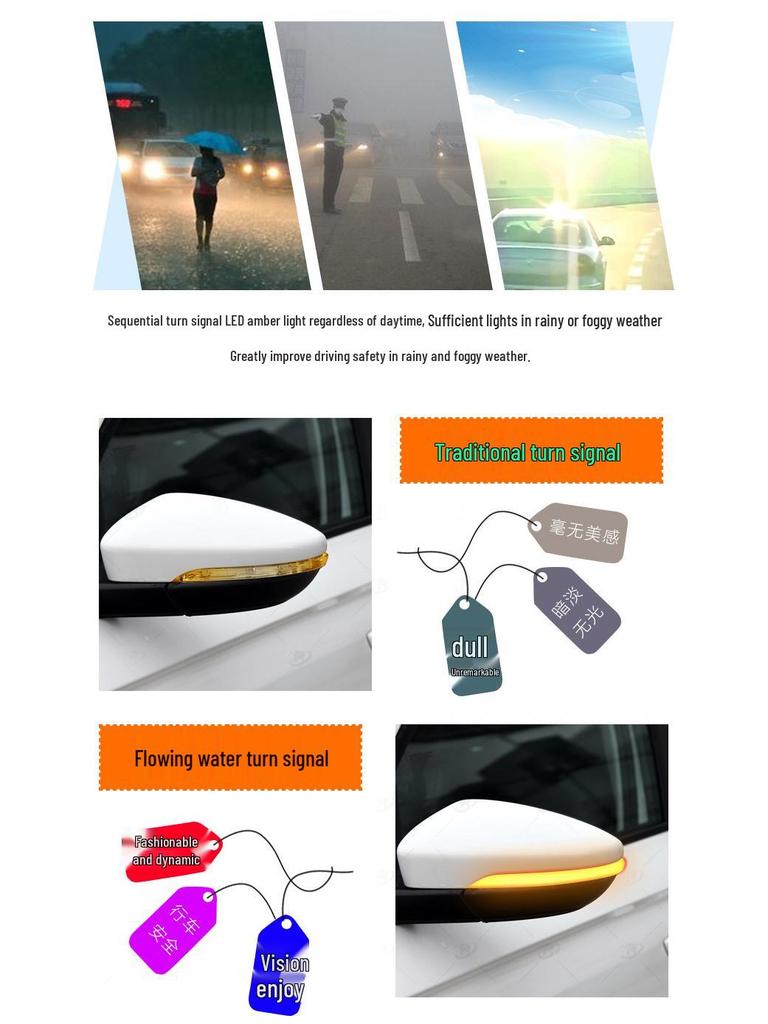 Sequential Turn Signal Light with Blue Tint for 2012-2018 Volkswagen Passat Rearview Mirror Modification