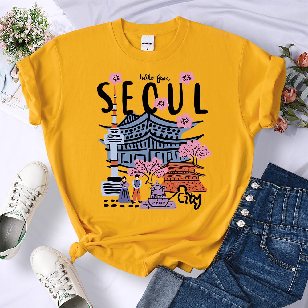 Seoul Beautiful Scenery Print Tee Shirt Woman Soft Summer Streetwear O-Neck T Shirt Multicolor Sports Short Sleeve