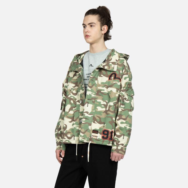 Evisu All Over Camouflage Pattern Letter Logo Printed Hooded Zip Jacket Men jackets 2ESHTM3JK234LFCT