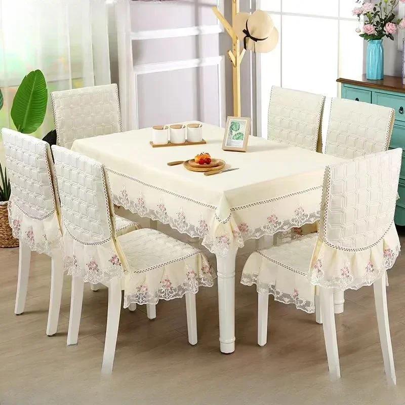 Light Luxury Wave Lace Stolsöverdrag Förtjockad Matbordsduk Kudde Europeisk stil Stor blomma Bordsduk Stolsöverdrag