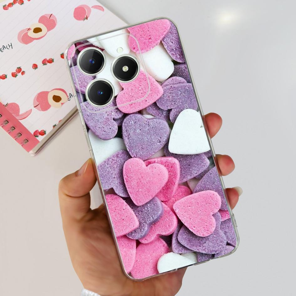 For Realme C63 4G 2024 Case RMX3939 Cover Cute Love Heart Soft Clear Silicone Protective Cases For Realme C61 4G C 61 C 63 Funda