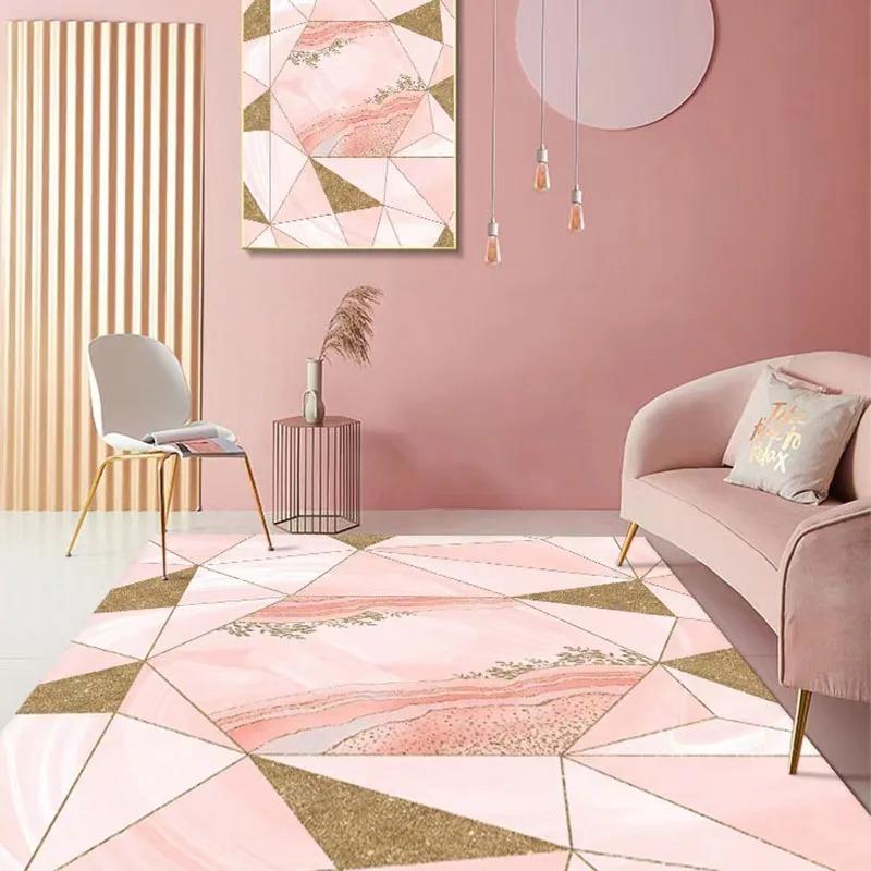 Pink Girl Bedroom Decor Square Carpet Luxury Nordic Carpets for Living Room Large Area Non-slip Cloakroom Rug Washable Floor Mat