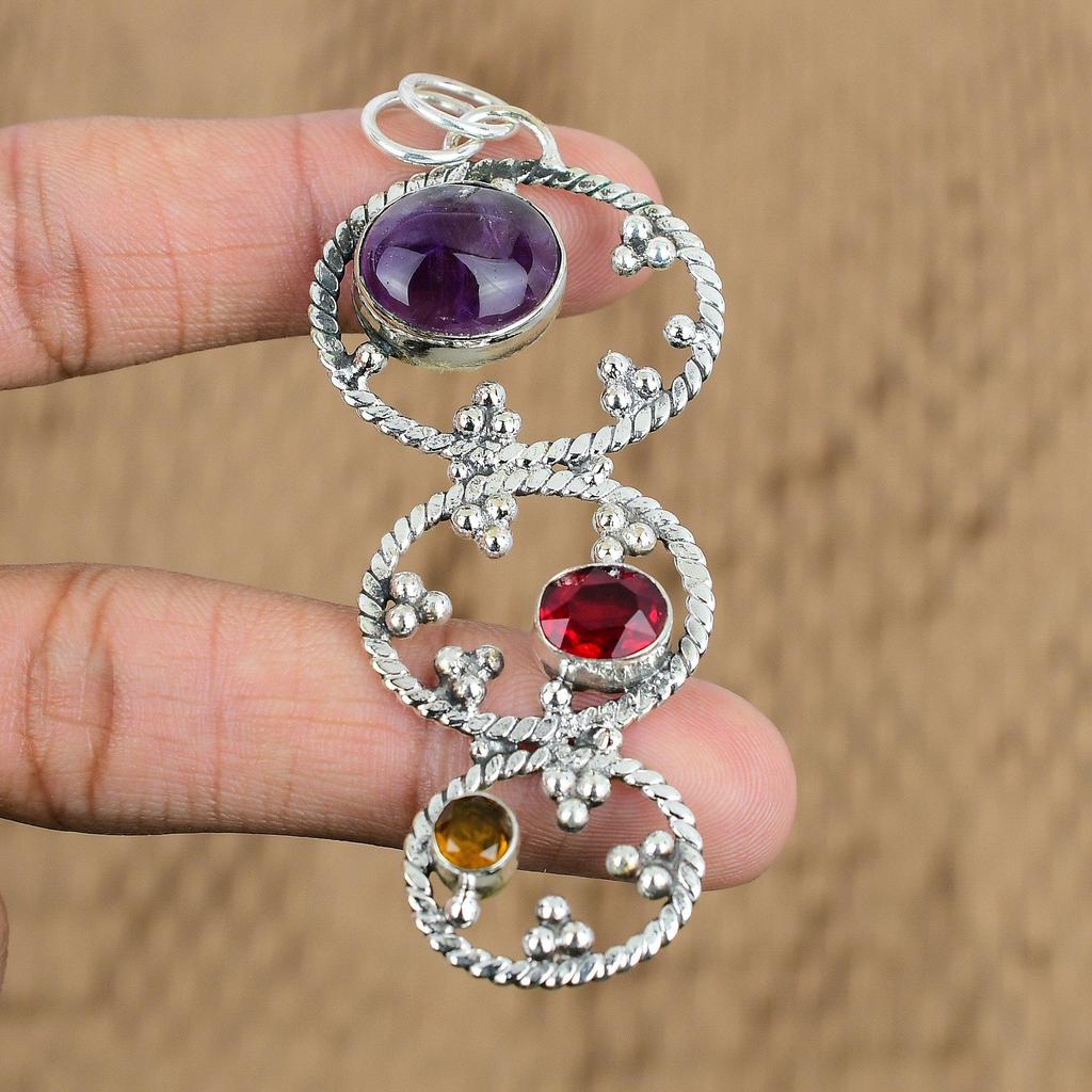 Anniversary Gift For Her Natural Star Amethyst Gemstone Pendant 925 Silver