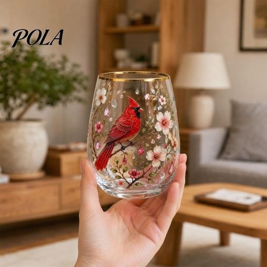 Non-slip Curved Glass Cup, Egg Shape Clear Lead-Free Crystal Enamel Painted Golden Rim Elegant Gilded Vintage Drinking Tumbler, Large Capacity
