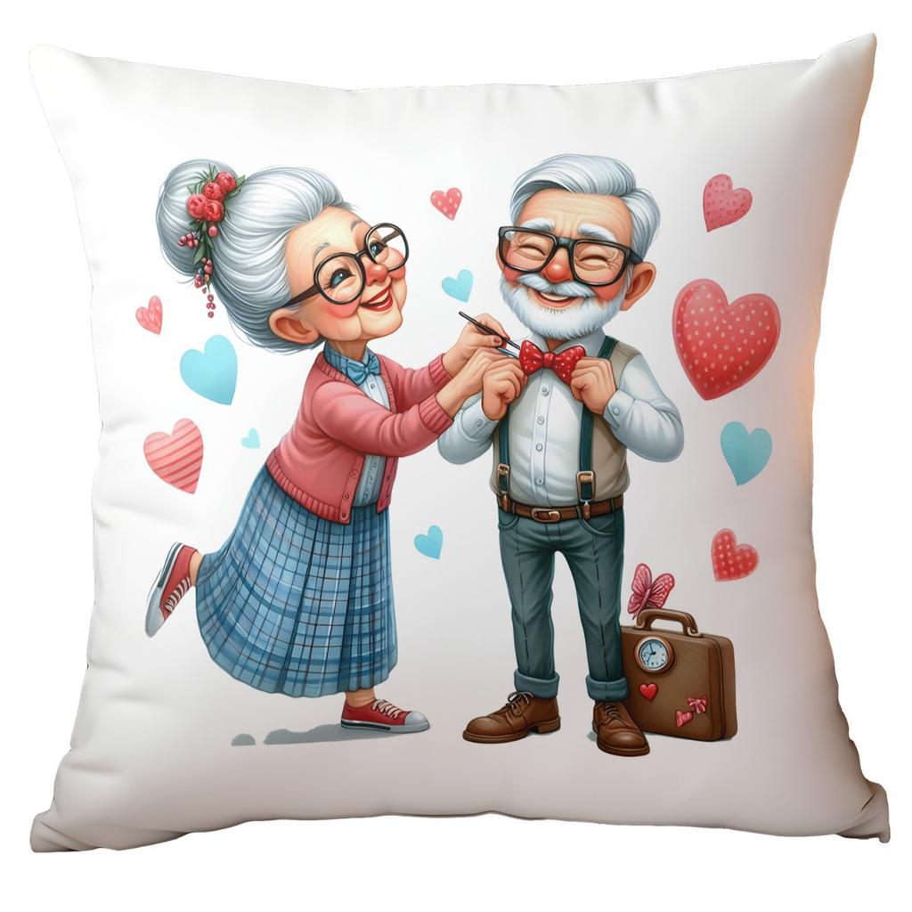 New Valentine's Day Pillow Cover Fun Watercolor Valentine's Day Old Couple Push Cover Home Cushion Cover