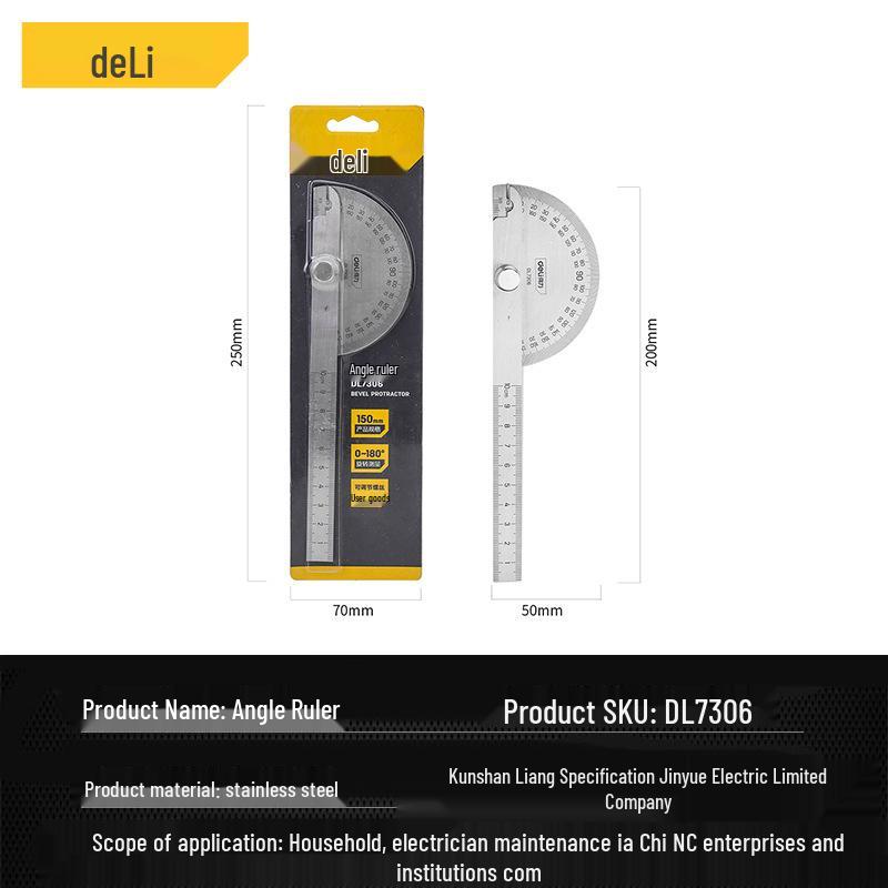 Deli Tools Stainless Steel Angle Ruler & Protractor DL7306 for Woodworking