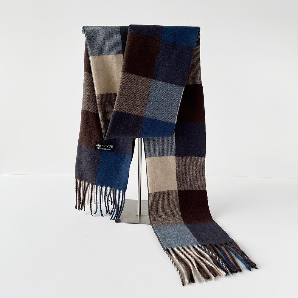 Checkered Black and White Warm Scarf Men's Autumn and Winter Scarf Simple and Trendy British Style Imitation Cashmere Shawl