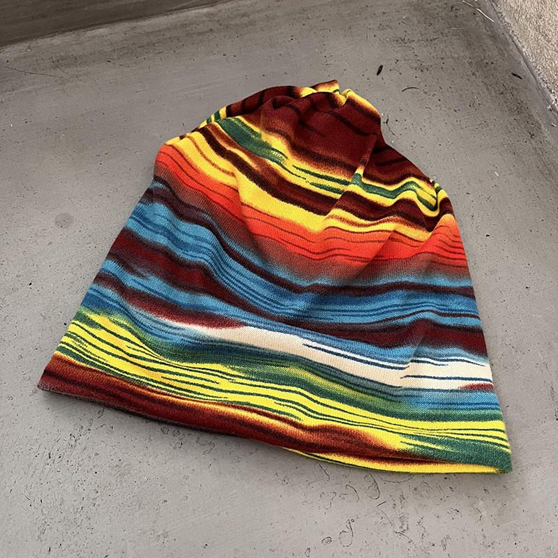 Casual Knit Beanie Hat With Striped Print And Thermal Insulation For Cold Weather