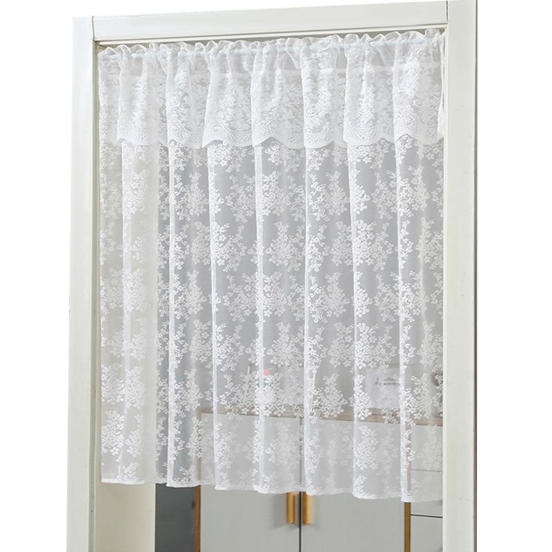 1 ks Poloviční záclona Minimalistická Bílá Krajka Dveře Kuchyň Krátká Záclona Okouzlující Střapec na Hlavě Bez Vrtání Květinová Průsvitná Dekorace Skříně