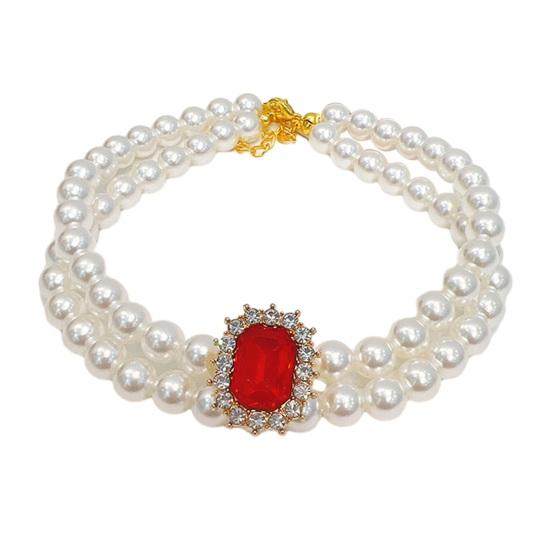 Pet Necklace Sparkling Rhinestone Pet Fake Pearl Collar Stylish Double Layered Dogs Cats Necklace Pet Supplies
