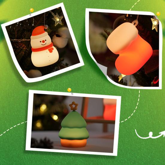 Christmas Night Light Bedside Touch Lamp with Color Changing Rechargeable Silicone Nightlight for Kids' Bedroom