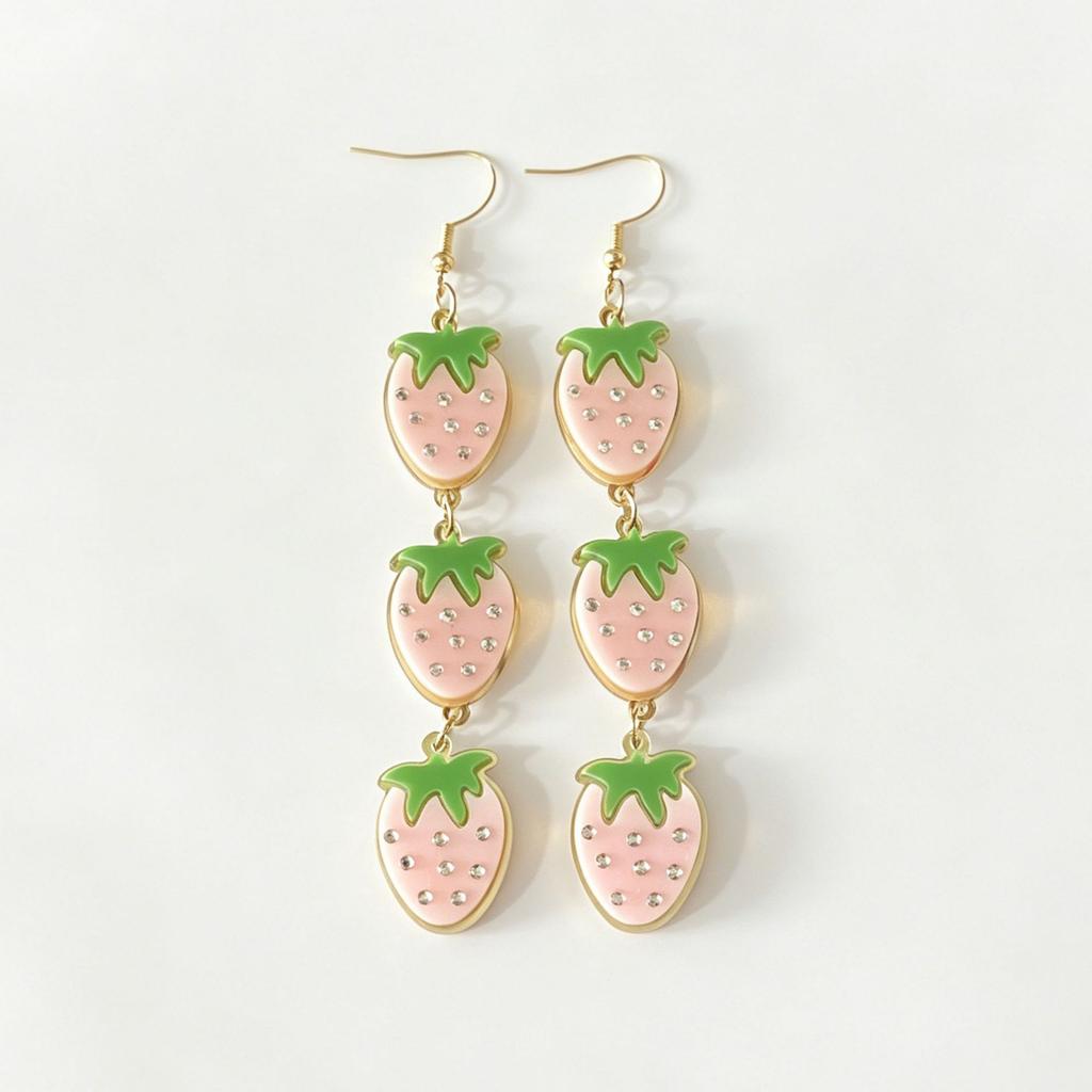 Cute Sweet Strawberry Shape Acrylic Fruit Pendant Women Earrings