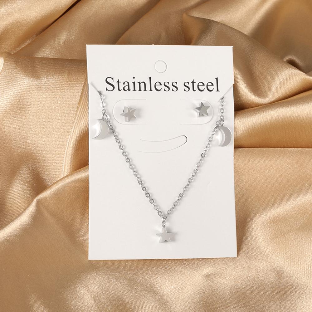 Trendy Love Heart Necklaces Zircon Sets For Women Stainless Steel copper Plated 2 Pieces Pendant Necklaces And Earrings Sets