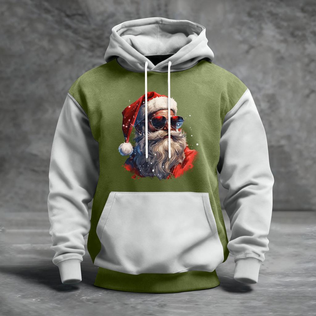 Men's Christmas Print Color Block Hooded Casual Sports Comfort Sweatshirt