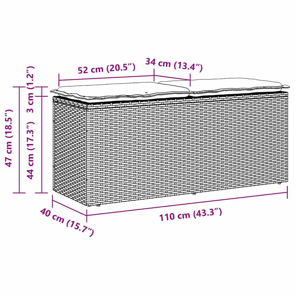 Garden Bench with Cushion Black 110x40x44 Cm Poly Rattan