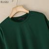 ZANZEA Women Casual Round Neck Solid Color Loose Long Sleeve T-Shirts