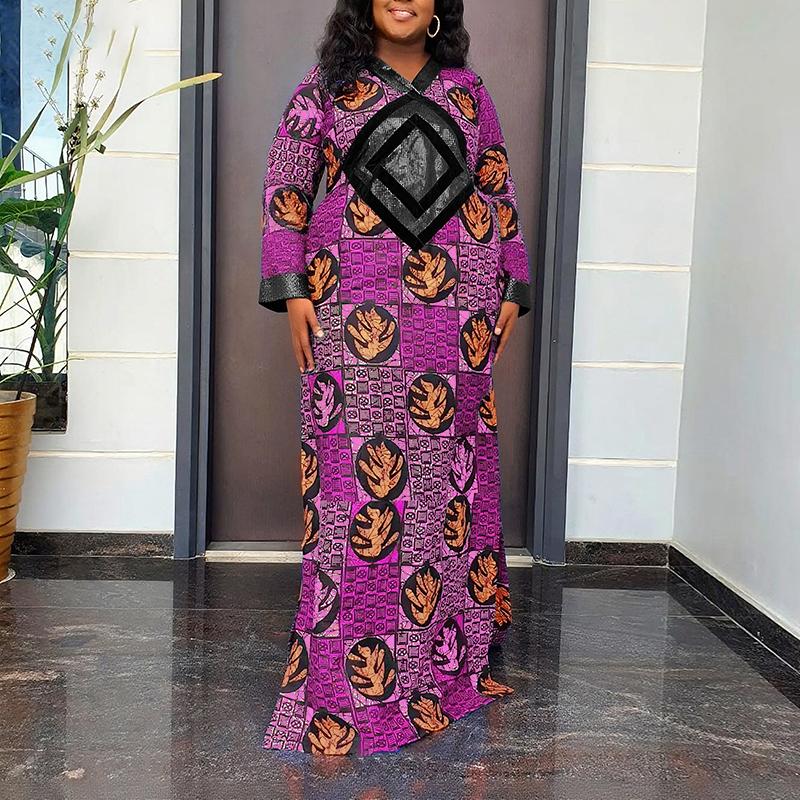 Plus Size Women Long Sleeve Casual Loose Long Dress Maxi Robes Kaftan
