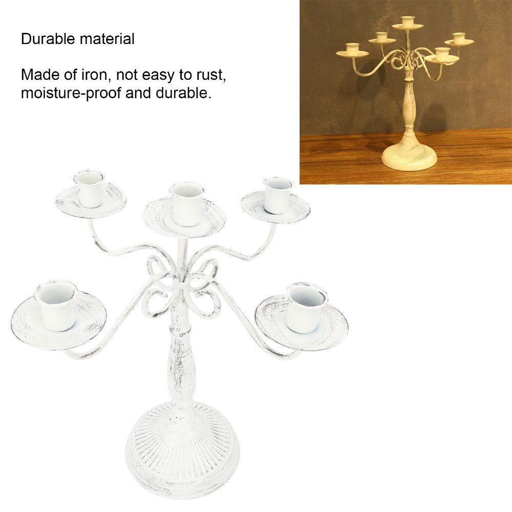 Candlestick Holders 5 Arms Metal Candelabra White Round Stable Base Pillar Candle Holder Cast Iron Iron Candle Holder Hotel Use