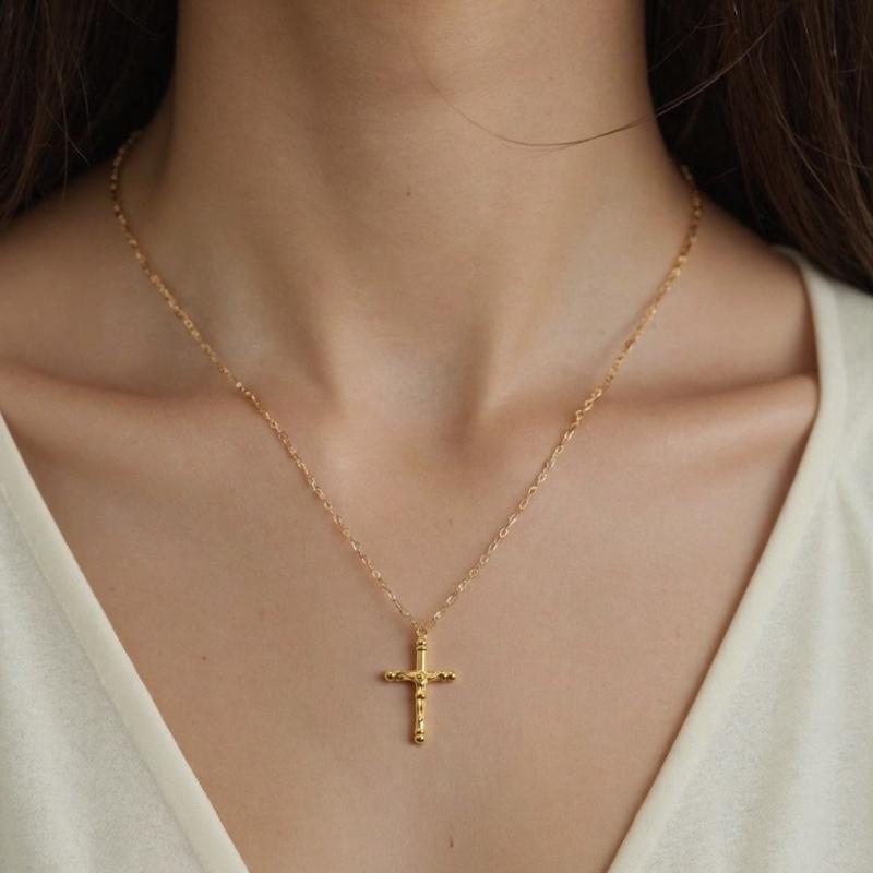 Classical Retro Crucifix Pendant Stainless Steel Men's Jewelry Gold Plated Unisex Faith Necklace Pendant