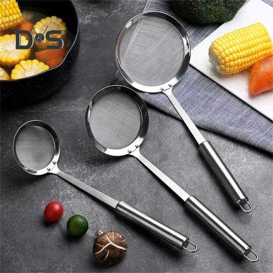 Oil Filter Spoon Stainless Steel Fast Filtering Moisture Removal Ergonomic Design with Hanging Hole Heat-resistant Drain Scoop