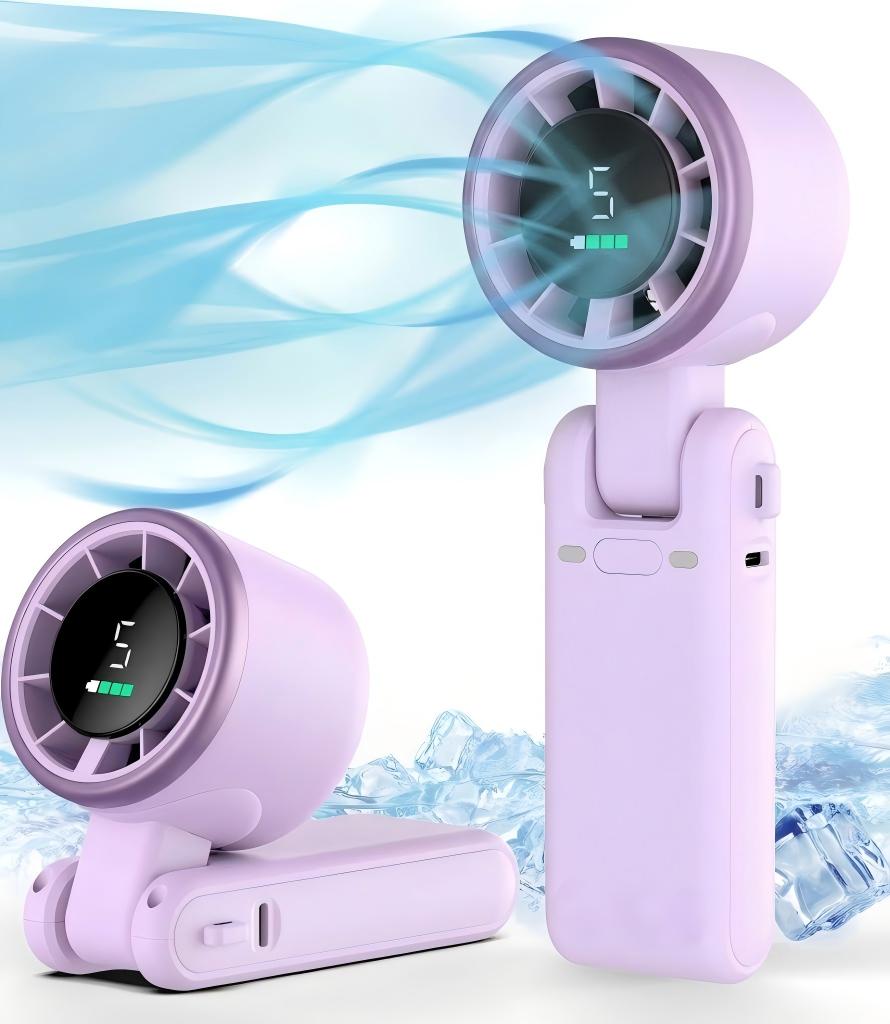 Powerful personal air-cooling turbine handheld fan - three-in-one foldable portable fan - all-day battery life - 5 speeds - LED display - Type-C