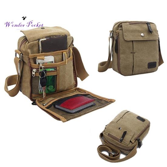 Bolso bandolera informal de viaje multifunción de lona vintage para hombre