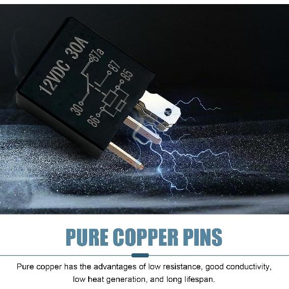4 Pack Car 5 Pin Relay Switch 12V 30A SPST, Waterproof Stable Relay, Multi-Purpose Heavy Duty Standard Power Accessory Kit, Universal for Car Motor