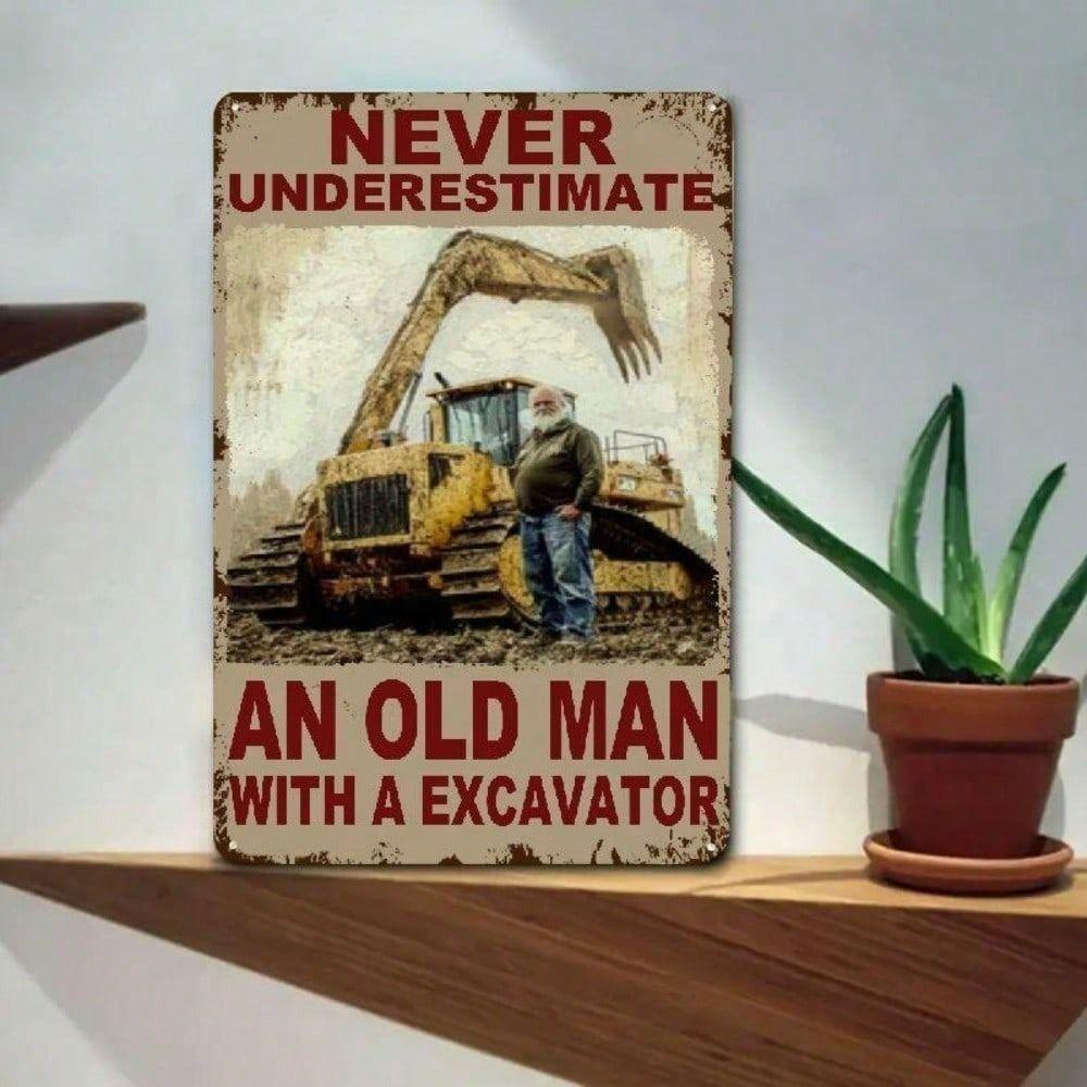 Metal Poster Retro Excavator Vintage 8x12 Inch, Garage Bar Office Humorous Wall Art