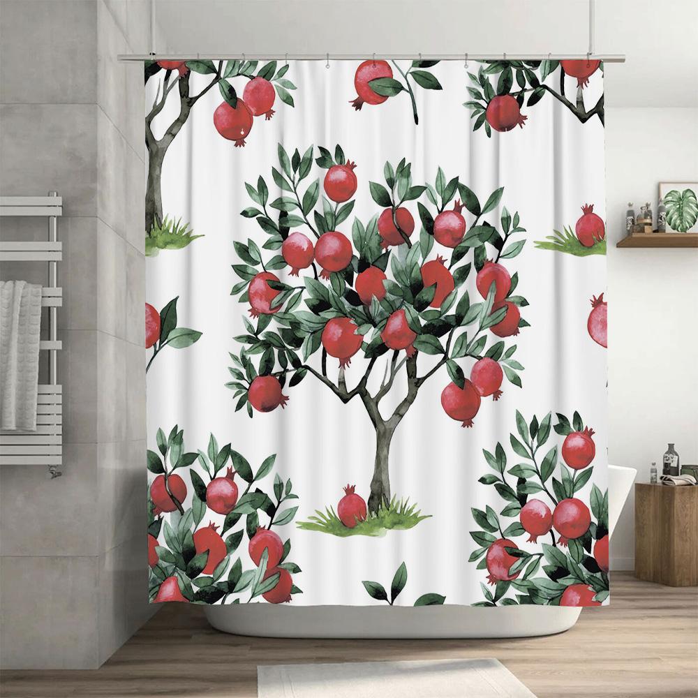 Vintage Style Pomegranate Shower Curtain Waterproof Fabric Bathroom Decorations