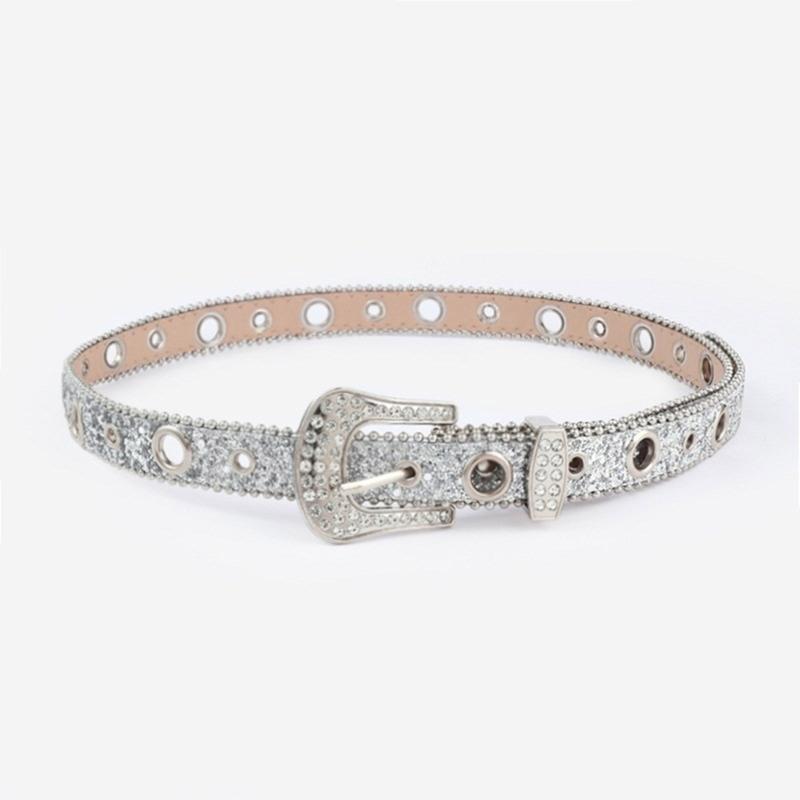 Shinning Rhinestone Buckle Waist Belts for Rock Fans Adjustable Belt for Cowboy Teens Female Jeans Skirt Waistband