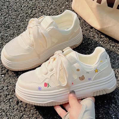 Fashion Korean Style Cute Lolita Sports Shoes Girls Kawaii Flower Bear Board Shoes Summer Students Trendy Platform Lace Up Tennis Shoes
