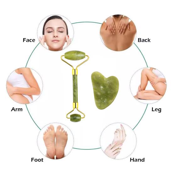 Natural Jade Scraping Board Roller Massager for Face Neck Body Eyes Facial Gua Sha Set Skin Care Scraping Tool for Improve Skin Condition