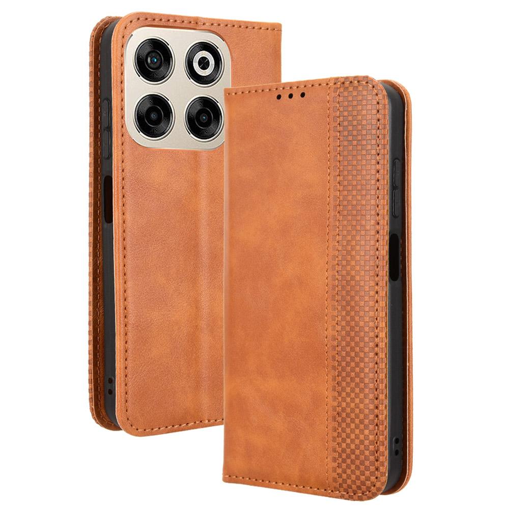 

For ZTE Blade V70/nubia V70 Leather Case Wallet Stand Retro Texture Phone Cover Brown