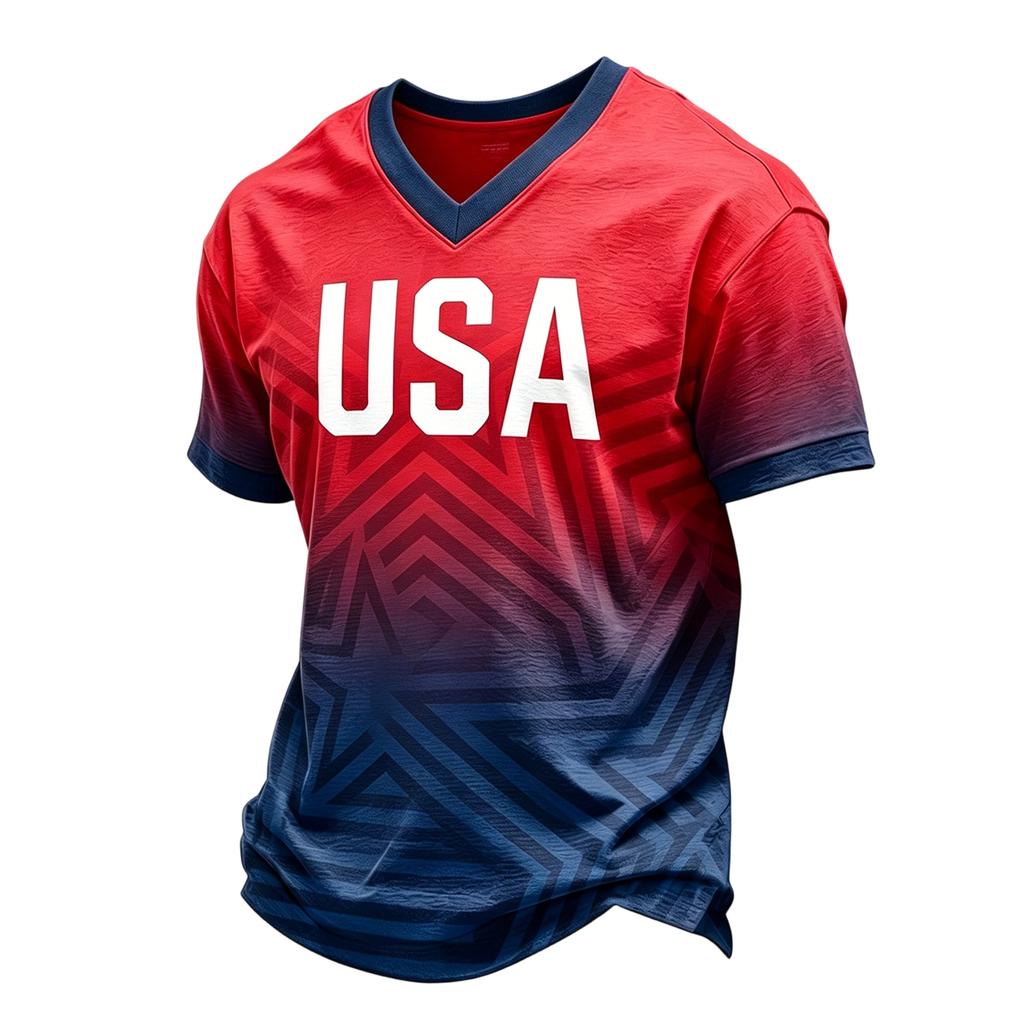Men's Casual V Neck Short Sleeve Shirt Lightweight Breathable Fabric Printed Design USA Flag Themed Patchwork Summer Top