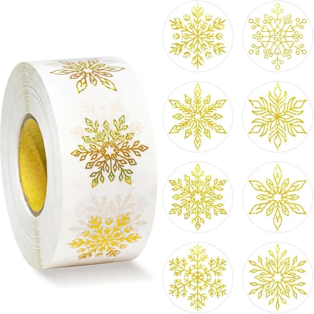 

High Quality 500pcs Transparent Snowflakes Sealing Labels Gold Foil Holographic Christmas Stickers Silver Foil Self Adhesive