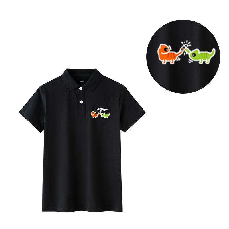 LiNing Two Lizard Casual Versatile Fashion Print Solid Color Breathable Relaxed Short Sleeve Polo Shirt Unisex Polo Shirts APLT137-1(TEAM702-A11)