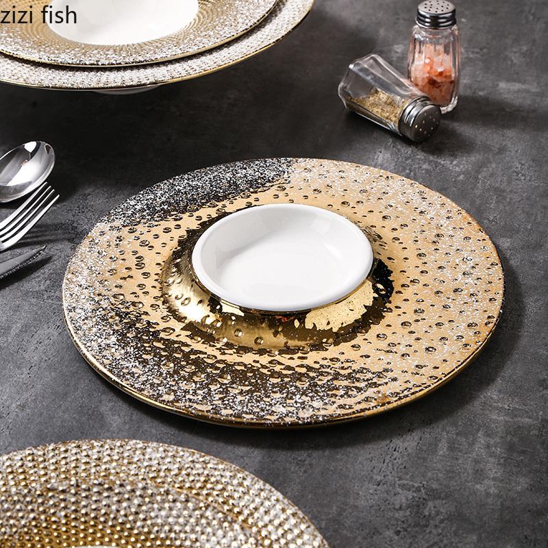Golden Ceramic Dining Plate Pasta Dish Steak Plates Grass Hat Soup Plate Dessert Bowl Serving Plates Fruit Salad Bowl Sushi Dish