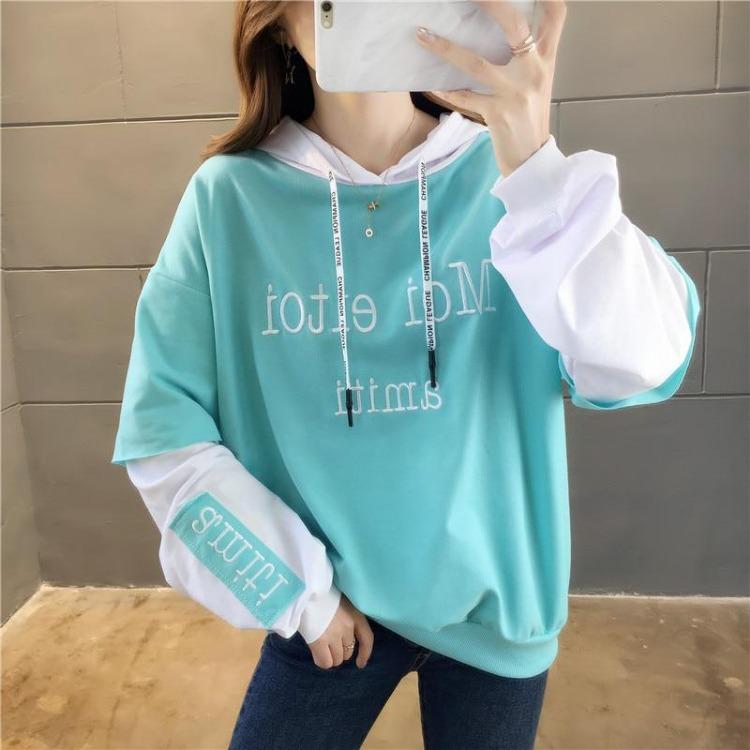 Sweatshirt Oversize en Coton Style Coréen pour Femmes Hauts Décontractés d'Hiver Broderie Lettres Mode Harajuku Hoodie Femme