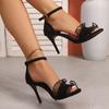 Fashion Black Mesh Thin High Heel Sandals Women Summer 2025 Ankle Buckle Stiletto Heel Party Shoes Woman Elelgant Peep Toe Sandalias