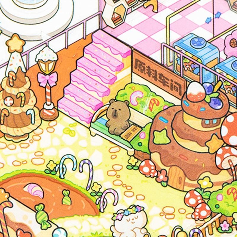 Fun 3D Miniature Scene Sticker Miniature Rainbow Land Chocolate Factory Sticker for Craft Scrapbooking Journal Notebook